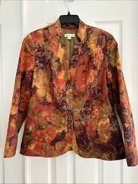 Coldwater Creek Women’s Multicolor Autumn Floral Cotton Blazer Jacket Size 12